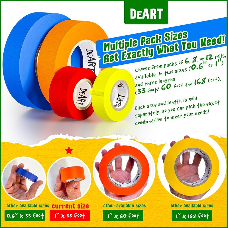 DeArt 8x Colored Masking Tape, 33 Ft x 1 inch Colored Painters Tape for Arts & Crafts Labeling or Coding, Education Supplies & Craft Supplies Color Tape Rolls, Colorful Masking Craft Tape, Drafting Tape - Image 2